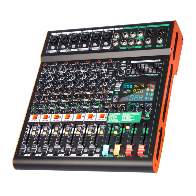TC8 Professional 8 Channel Mixer Sound System Audio Console Mixer DSP Effector Stage Controller DJ Audio Mixer