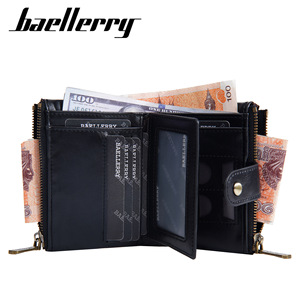 Portefeuille pour homme Baellerry en cuir noir, multi-cartes, avec fermeture éclair, chaîne et fermoir à pression, pour un usage quotidien - Product Image 2