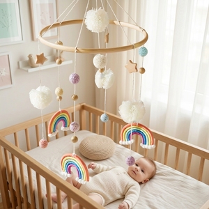 Décoration de chambre de bébé de style nordique, hochet de berceau, boule arc-en-ciel, <span class=keywords><strong>mobile</strong></span> circulaire en <span class=keywords><strong>bois</strong></span> style Instagram, emballage en boîte, jouets <span class=keywords><strong>pour</strong></span> bébé - Product Image 1