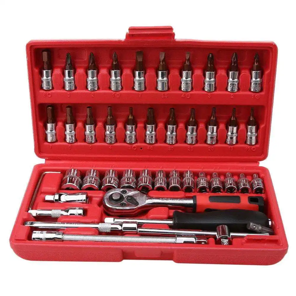 46pcs Metric ổ cắm thiết lập Ratchet Torx cờ lê Kit 1/4 "ổ đĩa công cụ sửa chữa với trường hợp