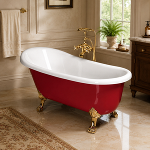 <span class=keywords><strong>Baignoire</strong></span> à pattes de lion rouge bordeaux pour hôtel à thème victorien, 170 cm, pieds de lion dorés, en acrylique, vente directe d'usine, OEM ODM - Product Image 1