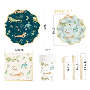 DAMAI New Customized Animal Theme <b>Disposable</b> Dessert Dinner Paper Plates Cups Napkin Tableware Set Party Supplies - Product Image 5