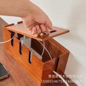 Caja de Madera para Organización de Cables, Organizador de Regletas de Enchufes de Madera Maciza, Rectangular de 13 cm, Organizador de Oficina Duradero - Product Image 4