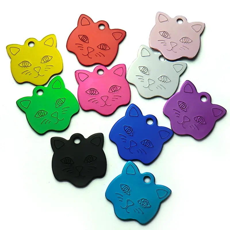 wholesale dog tags custom special cat face printed metal tags personalized pet ID name tag