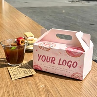 Caja de Cartón Plegable para Llevar Comida con Logotipo Personalizado, con Asa, para Galletas, Donuts, Pastel de Almendras, Reciclable, de Grado Alimenticio, para Panadería