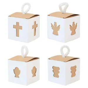 Baptême religieux fête papier faveur boîte-cadeau filles garçons baptême bonbons Kraft papier boîte croix ange conception impression en relief - Product Image 4