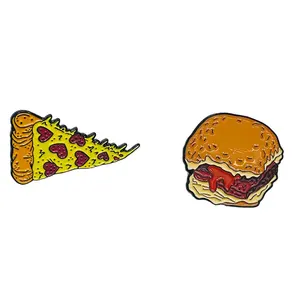 On sale China Manufacturers Metal Zinc Alloy Embossed 3D High Quality hamburger Pizza foods Glitter Custom Soft Hard Enamel pins