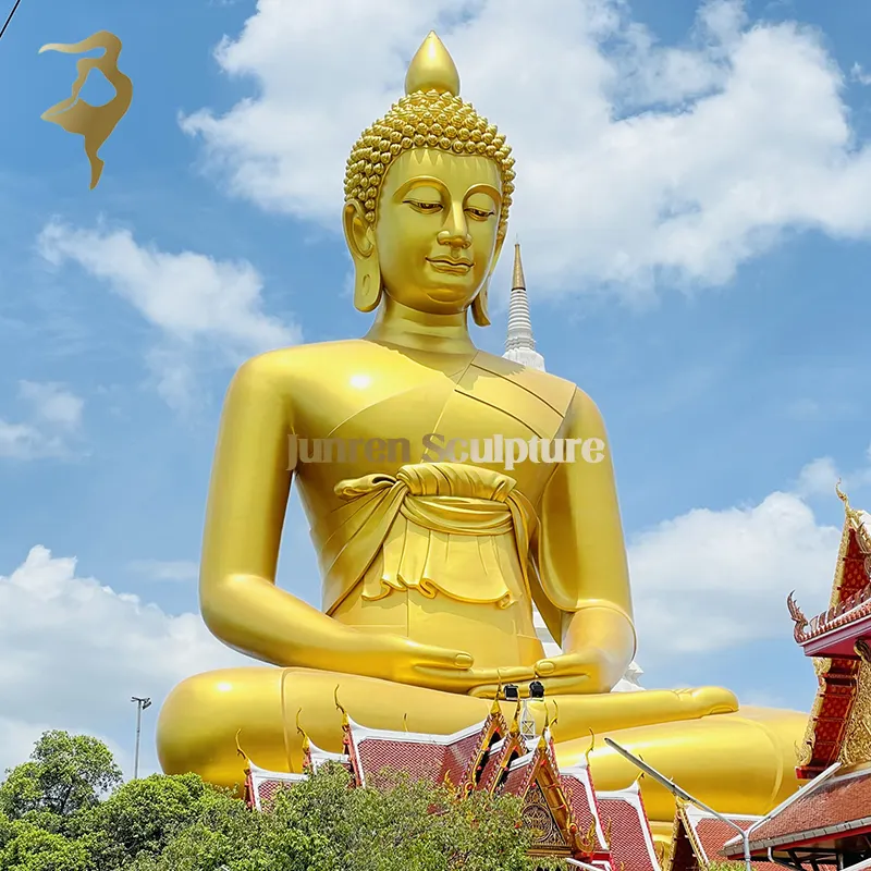 Grande grande oro oro ottone puro rame bronzo seduta statua di buddha intagli e sculture