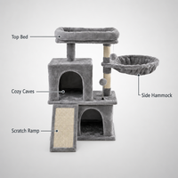 Arbre à chat à trois niveaux en gros avec double niche, poteau à gratter en sisal, tour à chat en peluche à monter soi-même pour chats d'intérieur OEM