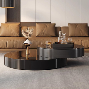 Bộ bàn trà tròn kiểu Bắc Âu làm bằng gỗ sồi/bạch dương, mặt bàn kính, khung thép không gỉ - Product Image 4