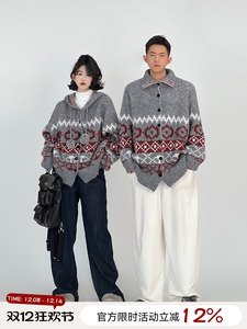 เสื้อแจ็คเก็ตมีฮู้ดผ้าแจ็คการ์ดสีเทาทรงหลวมสบายๆ สำหรับผู้หญิง สไตล์เกาหลี ฤดูใบไม้ร่วง ฤดูหนาว ชุดลำลองอเนกประสงค์สำหรับคู่รัก - Product Image 2
