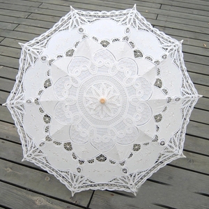 Parapluie vintage en <span class=keywords><strong>dentelle</strong></span> avec manche en bois, broderie de Battenburg, impression numérique, <span class=keywords><strong>ivoire</strong></span>, accessoire de mariage moderne - Product Image 5