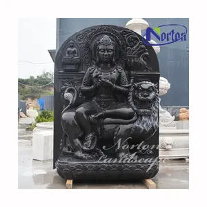 Buddha Stone Custom Luxury Antique Chinese God Black Marble Stone Buddha Manjushri Statue Sculpture For Sale