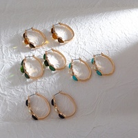 Boucles d'oreilles créoles ovales vintage en turquoise pour femme, style bohème western, plaqué or, avec pierres précieuses, bijoux tendance