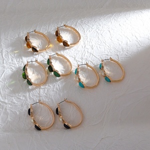 Pendientes de Aro Ovalados de Turquesa Vintage para <span class=keywords><strong>Mujer</strong></span>, Estilo Bohemio Occidental, Chapados en Oro con Piedras Preciosas, Joyería de Moda - Product Image 4