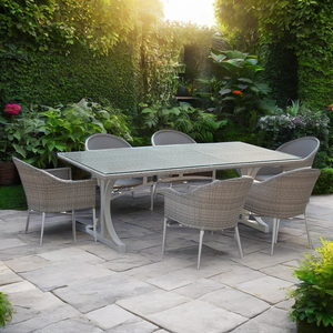 <span class=keywords><strong>Mesa</strong></span> <span class=keywords><strong>y</strong></span> sillas de mimbre de diseño moderno, juego de comedor al por mayor de fábrica con marco de <span class=keywords><strong>aluminio</strong></span> para material de tela de hotel - Product Image 3