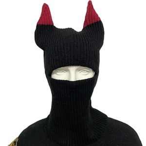 Halloween drôle bloc <span class=keywords><strong>de</strong></span> couleur tricoté chapeau chaud oreille Ski cagoule capuche masque complet avec <span class=keywords><strong>corne</strong></span> <span class=keywords><strong>de</strong></span> démon - Product Image 1