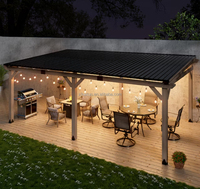 Kit de gazebo en bois avec toit en métal imperméable pour l'extérieur, personnalisé, avec rideaux et moustiquaire pour jardin et pelouse