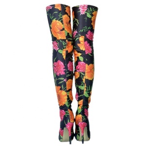 Colorful Floral Women Thigh High Boots Stretch Upper <b>Pull</b> on Ladies Over Knee Boots Stiletto Long Pumps Shoes Size 47 - Product Image 6