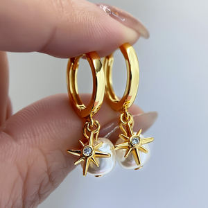 Hypoallergenic Women's 18K Gold Plated Trendy Star Pendant <b>Pearl</b> <b>Earrings</b> <b>Necklace</b> Jewelry Set - Product Image 6