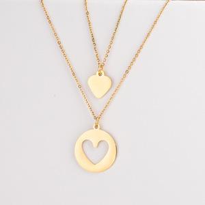 Ingrosso 2 pezzi in acciaio inox ciondoli cuore cavo collana set collana madre e figlia gioielli regalo - Product Image 3