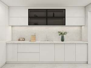 Ensembles complets d'armoires de cuisine modernes, armoires en bois massif MDF avec porte en verre, évier en pierre de quartz - Product Image 4