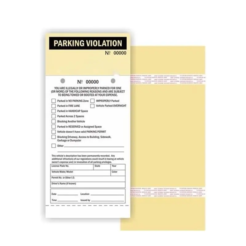 NCR 2-Part Perforated Numbered Parking Violation Ticket 4.25" x 9.25" Manila Tag with Adhesive Strips Pack of 50