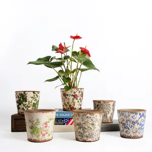Chinoiserie classical porcelain vase flowerpot green planter pottery flower pot blue and white vase classical furniture