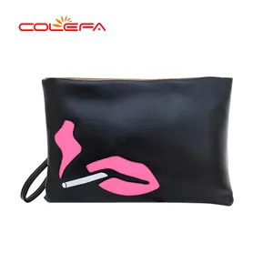 Custom bonito senhoras lábio impressão maquiagem saco pequeno rosa eco pu viagem lábios das mulheres maquiagem saco cosmético toalete malote para a mulher