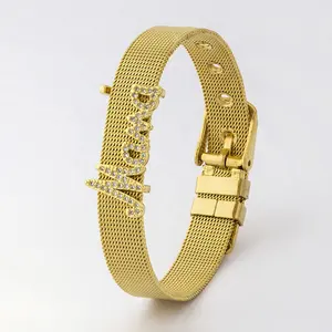 奇酷时尚不锈钢表带魅力金手镯女性母亲节最佳珠宝礼品高品质锆珠手链