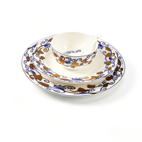 Service de table en porcelaine 16 pièces, assiettes 10/8 pouces, bols 4,3 pouces, cuillères, glaçure lisse, décalcomanie personnalisée, logo doré