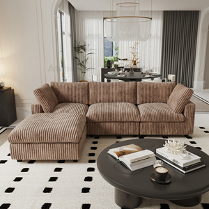 Atunus Mỹ Retro hiện đại màu nâu Modular cắt 3 chỗ ngồi sofa dày sọc sang trọng vải nhung kẻ sang trọng phòng khách Ghế bộ - Product Image 4