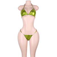 Ensemble de lingerie deux pièces personnalisé avec logo, chaîne en strass, haut de bikini et string, tenue de club/rave