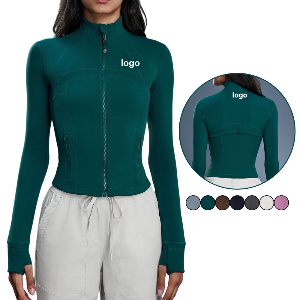 Custom Women Quick-Dry Four-Way Stretch Fitness Sports Top Long Sleeves Zipper Standing Collar Breathable Yoga Jackets Front
