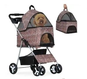 बैंक लक्जरी सुंदर गुलाबी 4 पहियों पोर्टेबल पालतू कुत्ते बिल्ली आउटडोर कैरियर - Product Image 4