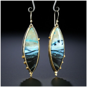Orecchini Pendenti Iridescenti Blu Oceano Stile Bohémien Vintage, Gioielli di Moda per Donne - Product Image 3