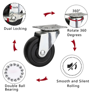 3 Zoll schwarzer Gummi kleines Rollen rad Guss rollenlager Seiten bremse Verriegelung Möbel Rollen Räder - Product Image 5