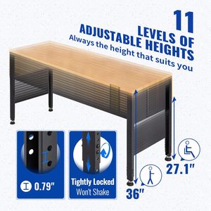 Banc de travail mobile grand format en promotion avec plateau en bois et prise intégrée, idéal pour garage, hauteur réglable, pour mécaniciens - Product Image 4