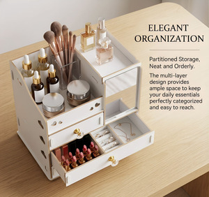 <span class=keywords><strong>Caja</strong></span> de Almacenamiento de Cosméticos de Madera Grande para Escritorio, con Espejo, Tipo Cajón, Estilo Coreano, Reorganizable - Product Image 2