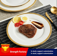 Assiette à steak en porcelaine à bords dorés, compatible micro-ondes, style luxe léger, assiette de dîner occidentale solide pour hôtels, personnalisable, durable