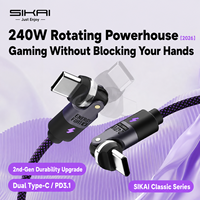 Câble USB C vers USB C SIKAI 240W 5A PD 3.1 Double 540 °   Câble de charge rapide tressé en nylon rotatif avec E-Marker pour téléphone de jeu