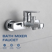 Robinet de baignoire mural monocommande en cuivre chromé poli avec douchette pluie thermostatique eau chaude/froide en céramique