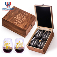 Özel Logo 4 Parçalı Bardak Seti Premium Ahşap Hediye Kutusu 600ml BPA İçermez Gıda Güvenli Düğün Etkinlikleri