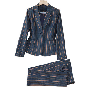 Striped <b>Blazer</b> Suit <b>Set</b> Women Full Sleeve Vintage Style Anti-Wrinkle Worsted Fabric Leisure Wear - Product Image 5
