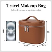 Trousse de Maquillage en Cuir PU à Grande Capacité avec Fermeture Éclair, Compartiments Amovibles, Organisateur Cosmétique Portable de Voyage avec Poignée Souple