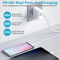 Chargeur mural double port PD Type-C 30W GaN, prise EU UK AU, charge super rapide, protection OTP pour téléphones mobiles et tablettes