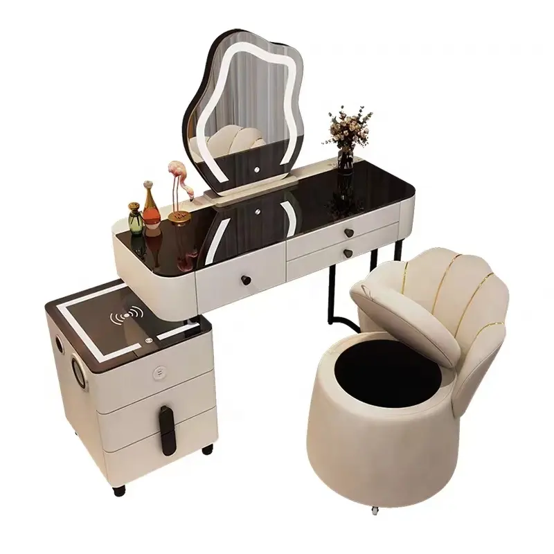 Smart Furniture Modern Simple Multi-functional Princess Dressing Table Side Cabinet Vanity With Mirror Chair Smart Table