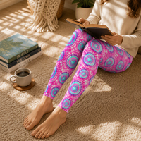 Leggings rose et turquoise tie-dye à imprimé cercles rétro, doux, extensibles et taille haute, coupe ajustée, pour la gym, le yoga et les soirées