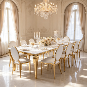 Hot Selling Outdoor Event Wedding Banquet <b>Party</b> Decor Gold Stainless Steel <b>Table</b> Set Modern Luxury Rectangular Dining <b>Table</b> - Product Image 1