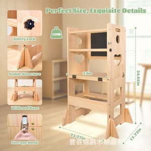 Tour d'apprentissage multifonctionnelle en bois massif pour enfants, tabouret, table à dessin et chaise intégrés, pour les 1-3 ans - Product Image 4